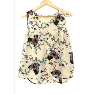 pink martini Floral Print Sleeveless Top Cream. birds print